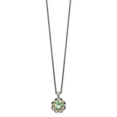 Shey Couture Sterling Silver with 14K Accent 18 Inch Antiqued Round Green Quartz and Diamond Necklace