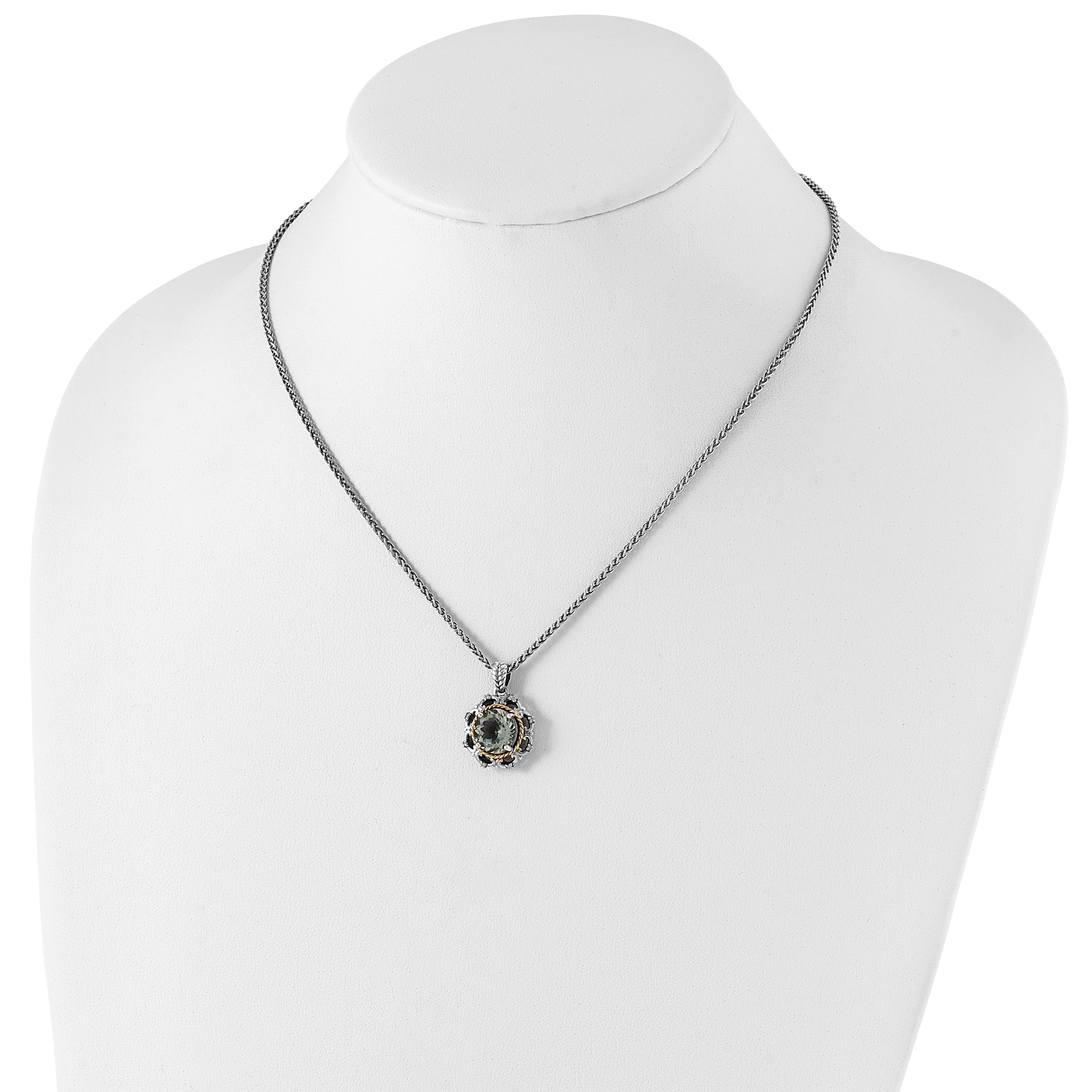 Shey Couture Sterling Silver with 14K Accent 18 Inch Antiqued Round Green Quartz and Diamond Necklace