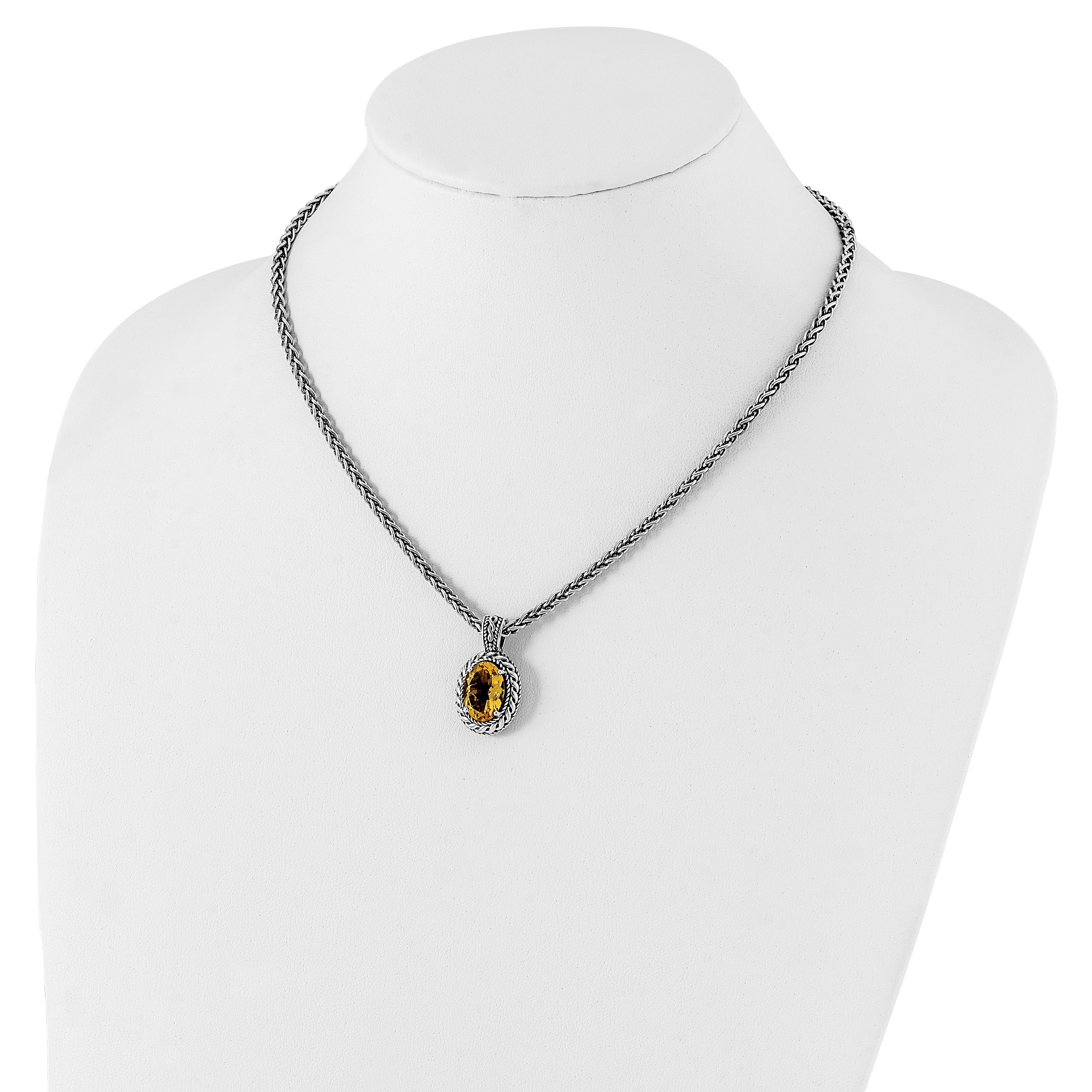 Shey Couture Sterling Silver with 14K Accent 18 Inch Antiqued Oval Citrine Necklace