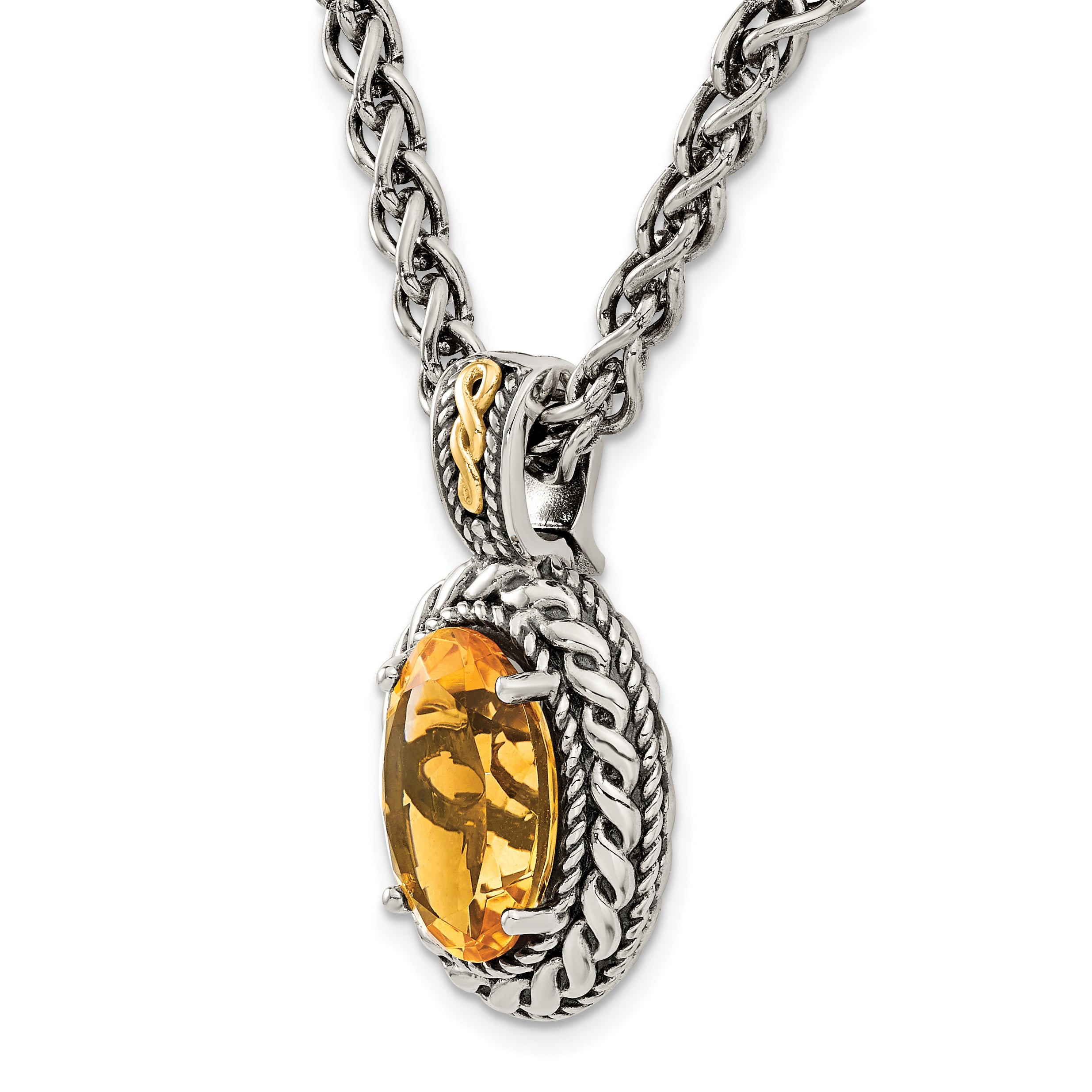 Shey Couture Sterling Silver with 14K Accent 18 Inch Antiqued Oval Citrine Necklace