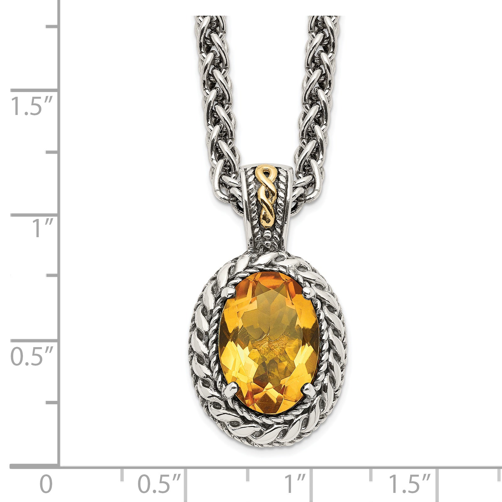 Shey Couture Sterling Silver with 14K Accent 18 Inch Antiqued Oval Citrine Necklace