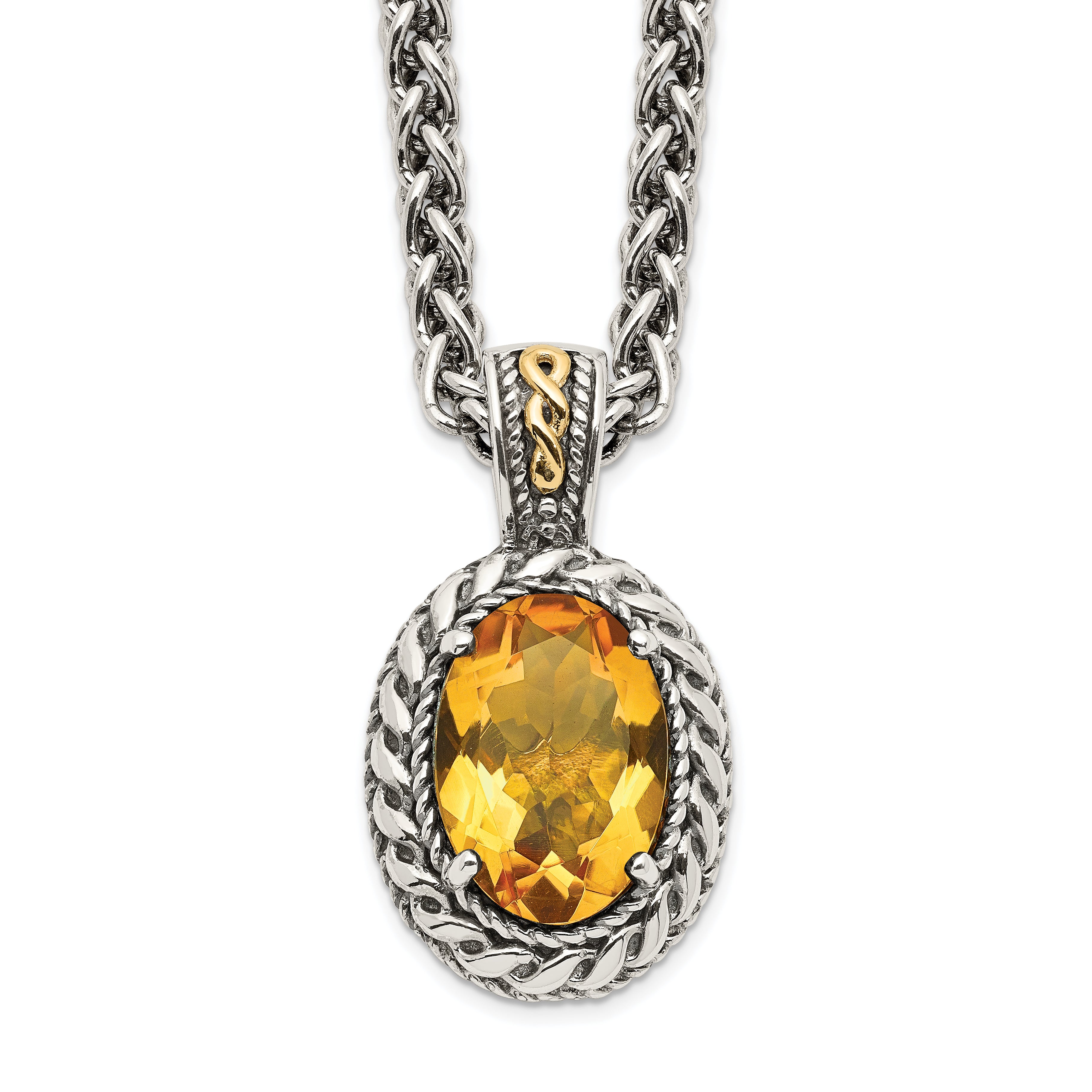 Shey Couture Sterling Silver with 14K Accent 18 Inch Antiqued Oval Citrine Necklace