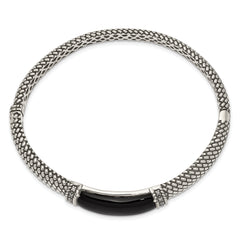 Shey Couture Sterling Silver Antiqued Black Onyx and Diamond Hinged Bangle Bracelet