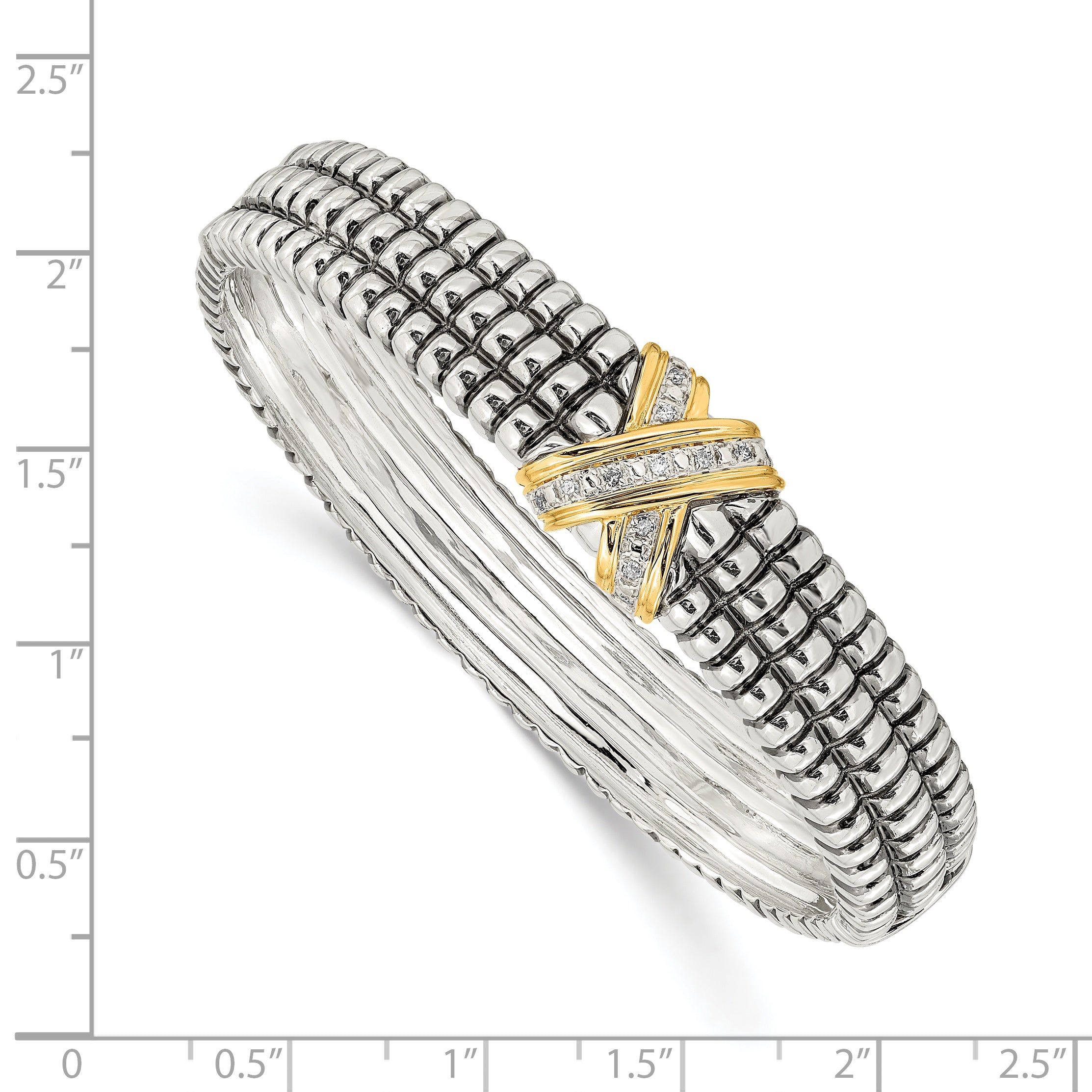 Shey Couture Sterling Silver with 14K Accent Antiqued Diamond Hinged Bangle Bracelet