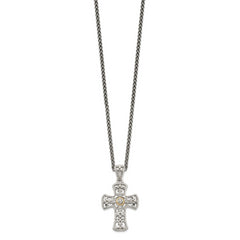 Shey Couture Sterling Silver with 14K Accent 18 Inch Diamond Cross Necklace