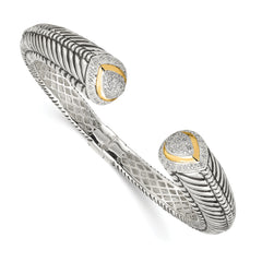 Shey Couture Sterling Silver with 14K Accent Antiqued 1/2 carat Diamond Hinged Cuff Bracelet