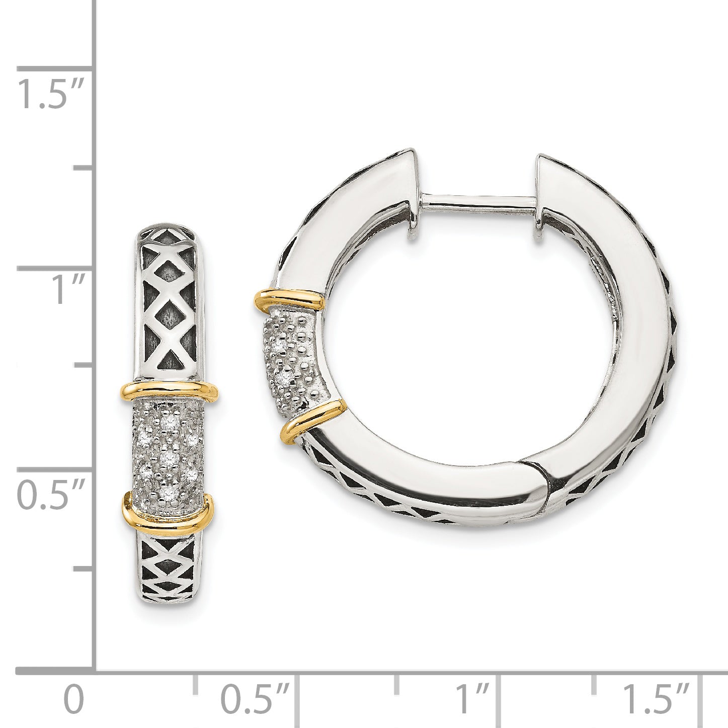 Shey Couture Sterling Silver with 14K Accent Antiqued Diamond Hinged Hoop Earrings