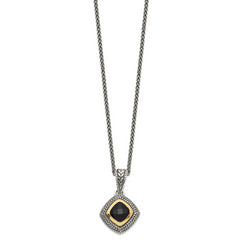 Shey Couture Sterling Silver with 14K Accent 18 Inch Antiqued Checkerboard-cut Black Onyx Necklace