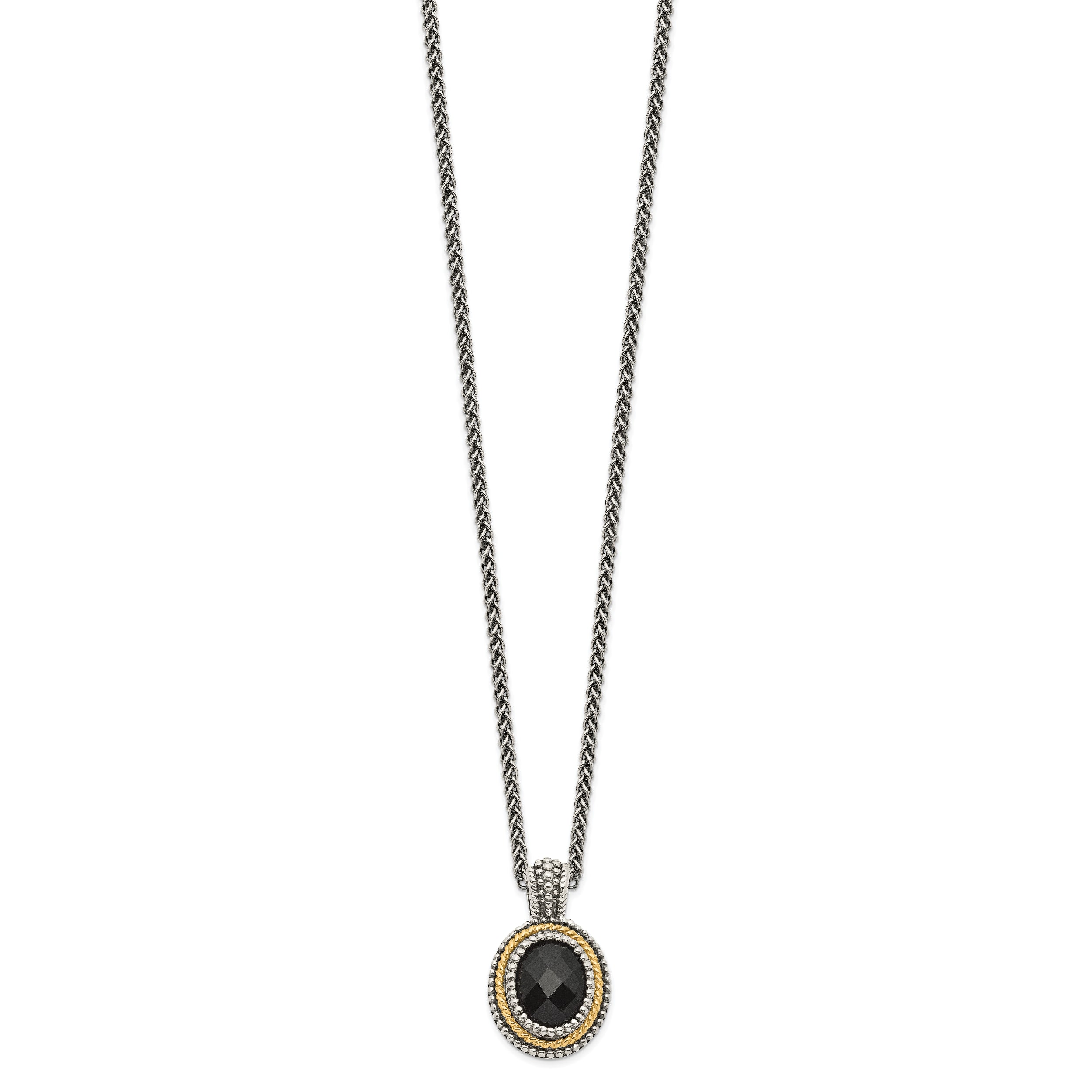 Shey Couture Sterling Silver with 14K Accent 18 Inch Antiqued Checkerboard-cut Black Onyx Necklace