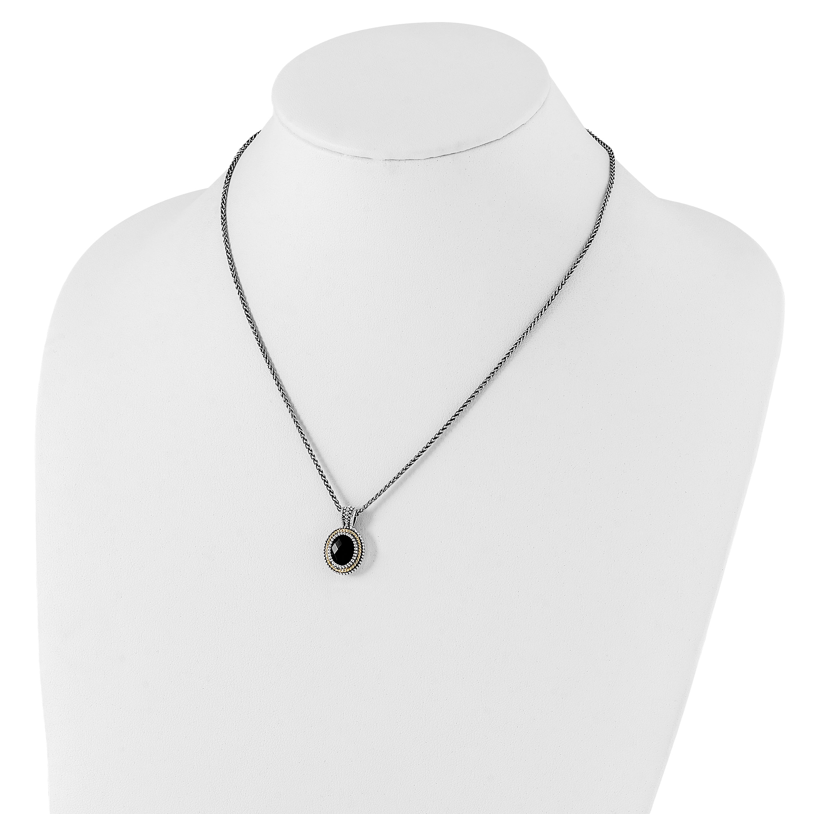 Shey Couture Sterling Silver with 14K Accent 18 Inch Antiqued Checkerboard-cut Black Onyx Necklace