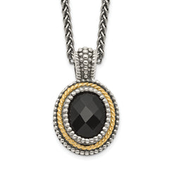 Shey Couture Sterling Silver with 14K Accent 18 Inch Antiqued Checkerboard-cut Black Onyx Necklace