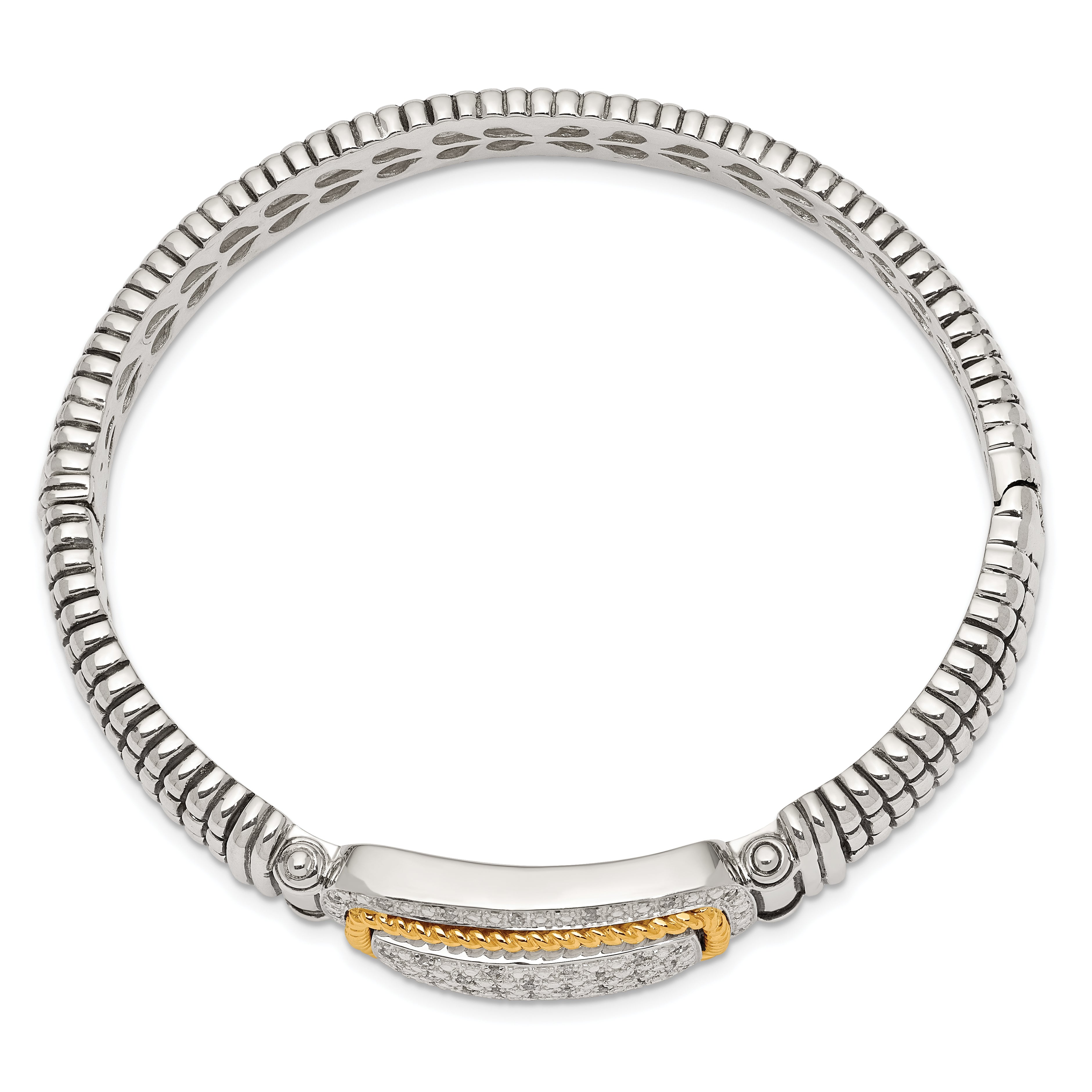 Sophia Jewelers Sterling Silver Bangle with 14K Gold & Diamond Elegance