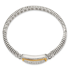 Shey Couture Sterling Silver with 14K Accent Antiqued 1/4 carat Diamond Hinged Bangle Bracelet