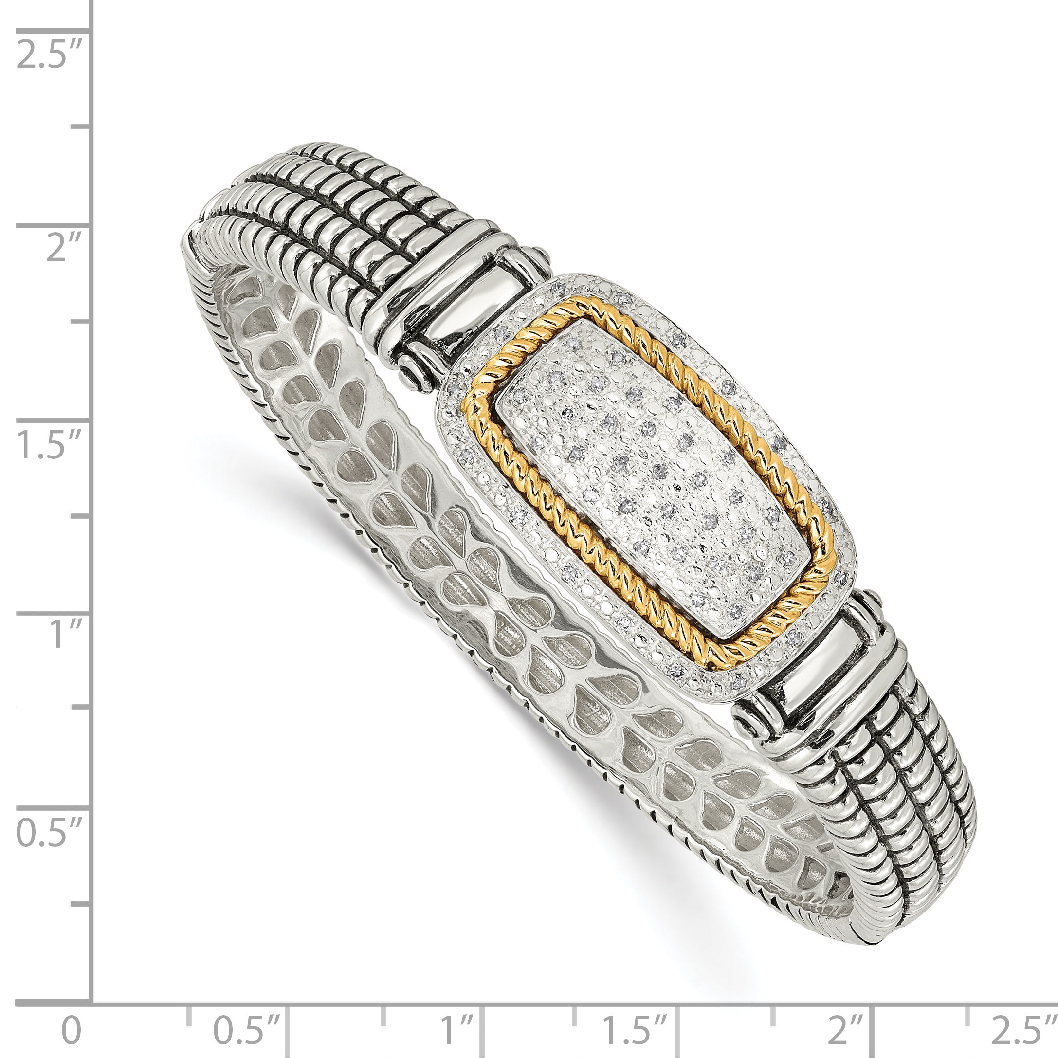 Sophia Jewelers Sterling Silver Bangle with 14K Gold & Diamond Elegance