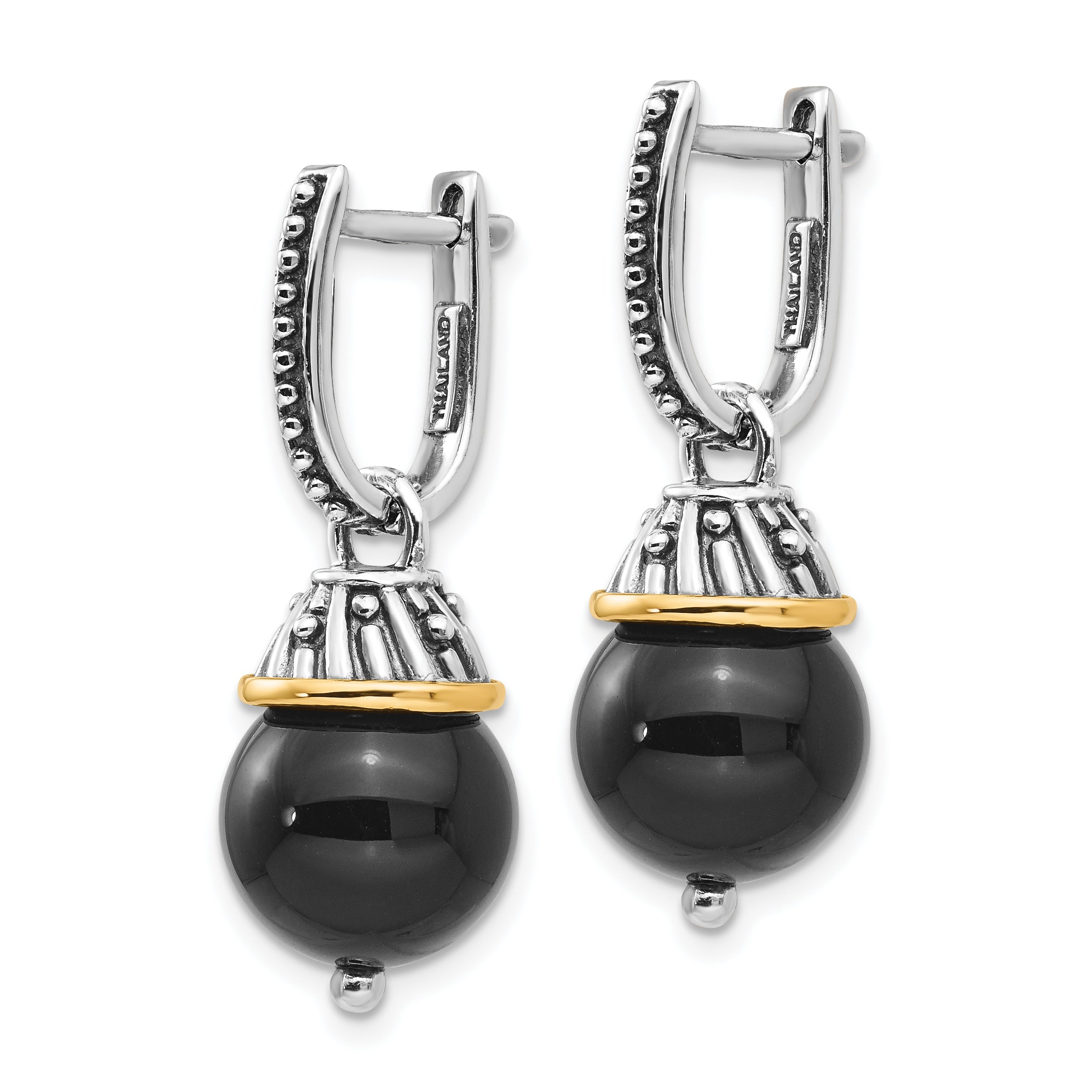 Sophia Jewelers Sterling Silver & 14K Gold Onyx Dangle Earrings