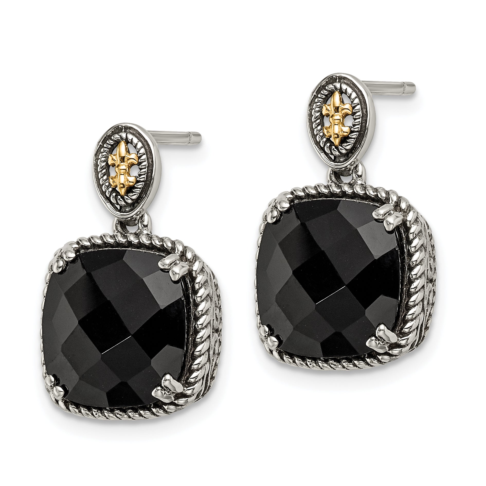 Sophia Jewelers Sterling Silver and 14K Gold Black Onyx Dangle Earrings