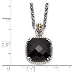 Shey Couture Sterling Silver with 14K Accent 18 Inch Antiqued Checkerboard-cut Black Onyx Necklace