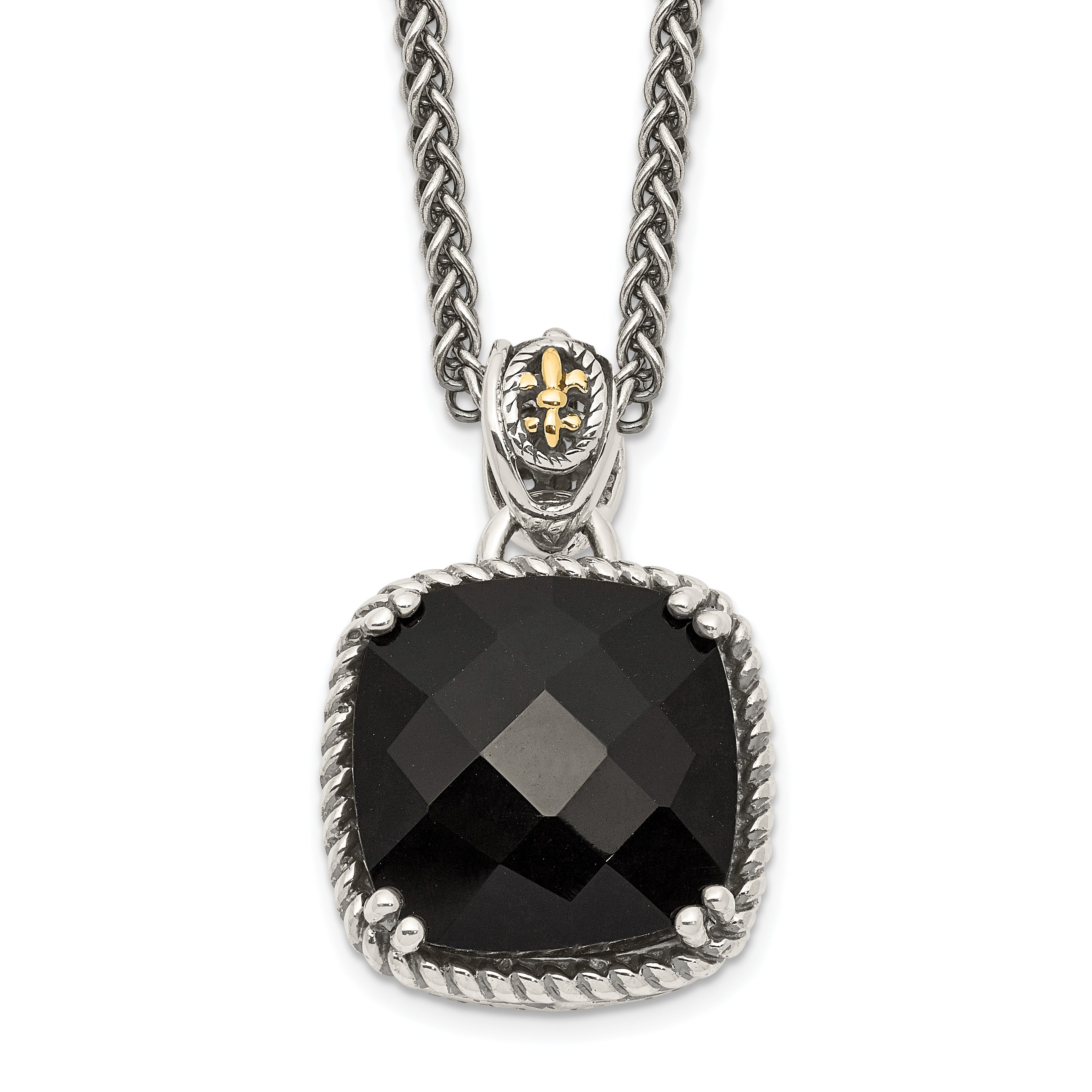 Shey Couture Sterling Silver with 14K Accent 18 Inch Antiqued Checkerboard-cut Black Onyx Necklace