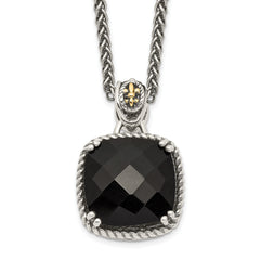 Shey Couture Sterling Silver with 14K Accent 18 Inch Antiqued Checkerboard-cut Black Onyx Necklace