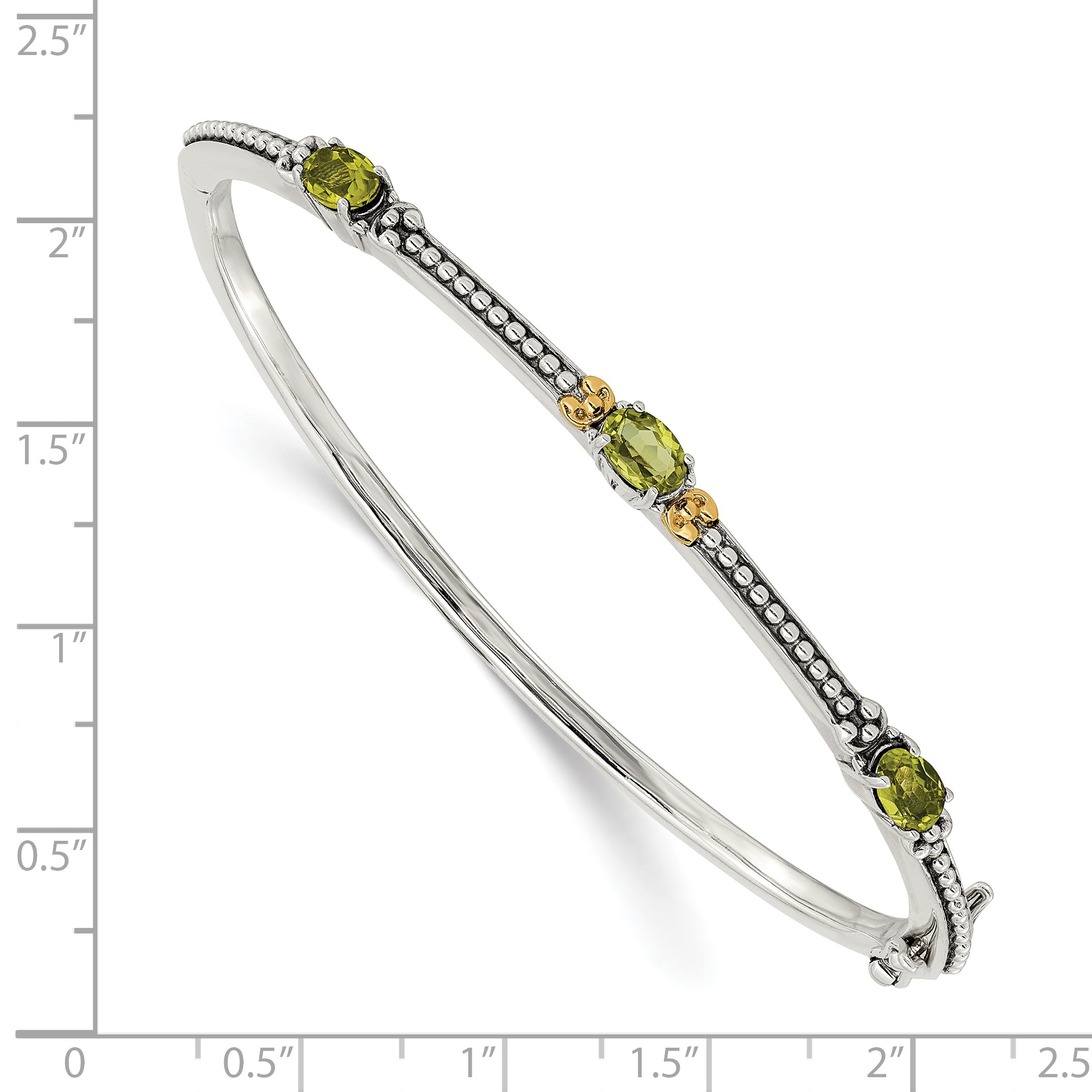 Shey Couture Sterling Silver with 14K Accent Antiqued Oval Peridot Hinged Bangle