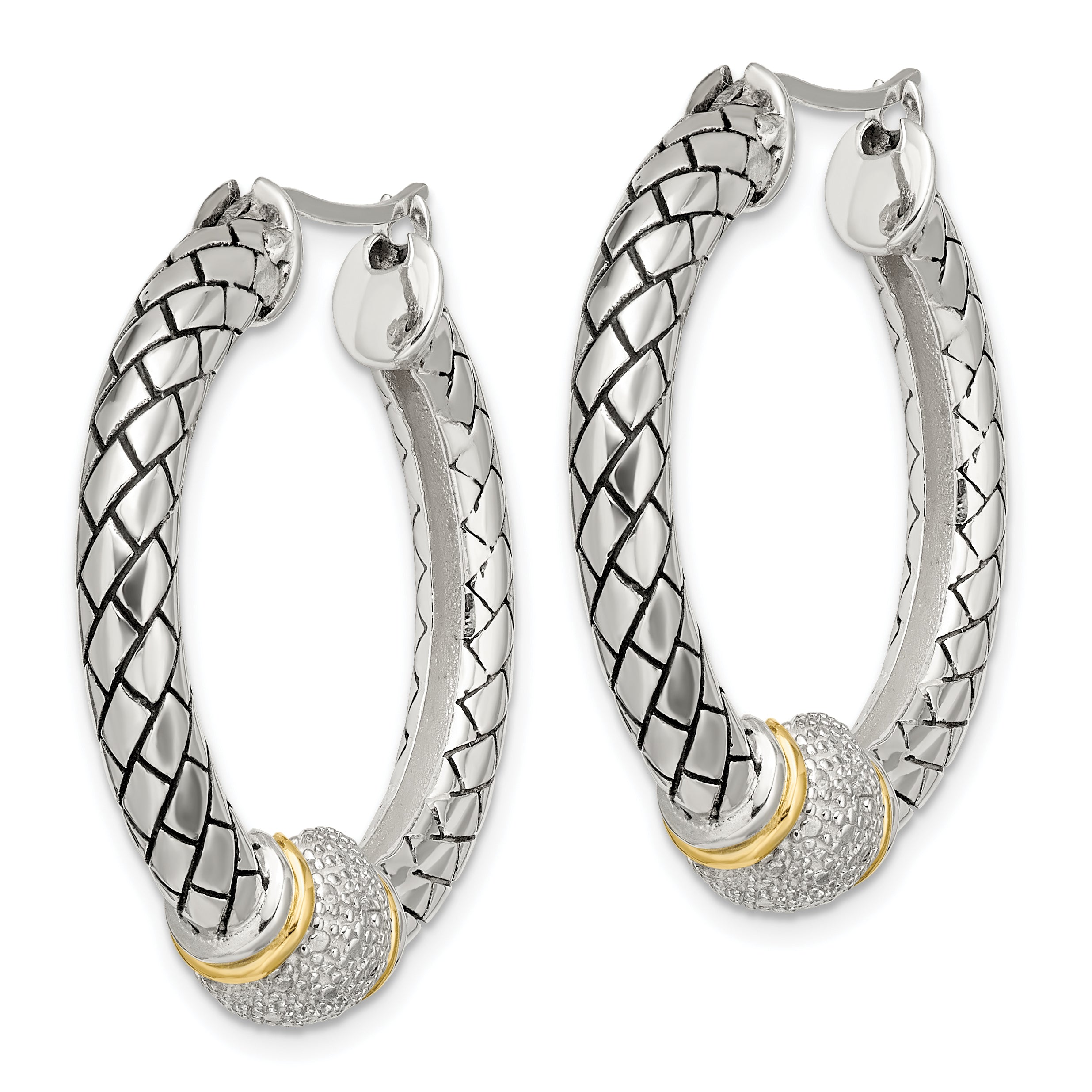 Shey Couture Sterling Silver 14K Gold Antique Diamond Hoop Earrings