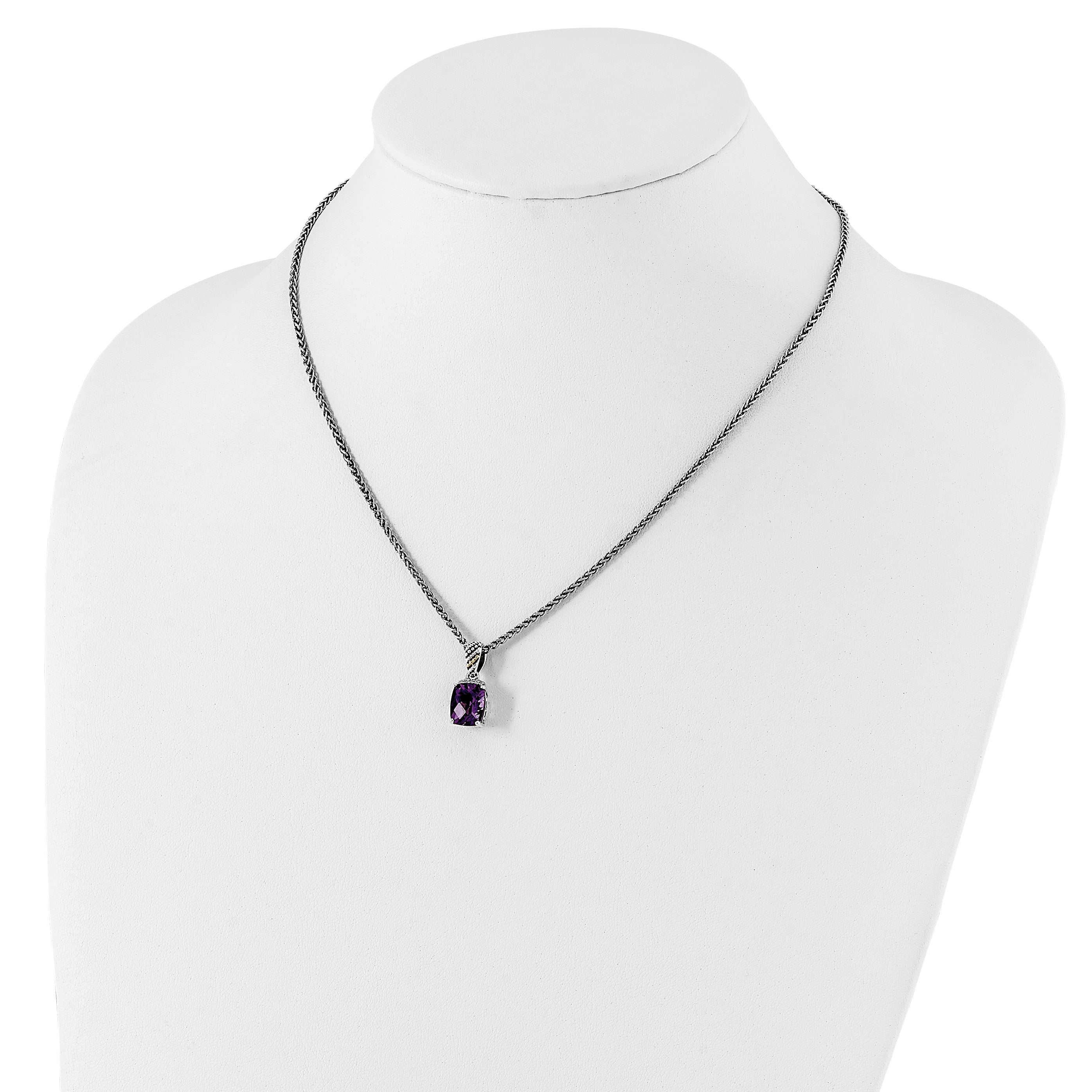 Shey Couture Sterling Silver with 14K Accent 18 Inch Antiqued Diamond and Checkerboard-cut Cushion Amethyst Necklace