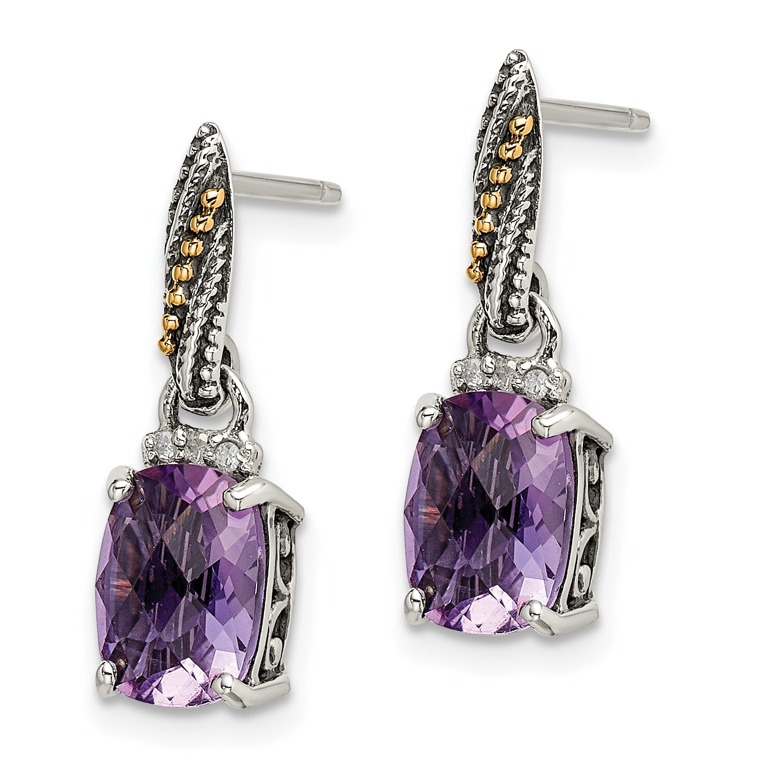 Sophia Jewelers Sterling Silver 14K Gold Amethyst Diamond Dangle Earrings