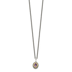 Shey Couture Sterling Silver with 14K Accent 18 Inch Antiqued Oval Bezel Amethyst Necklace