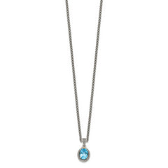 Shey Couture Sterling Silver with 14K Accent 18 Inch Antiqued Oval Light Swiss Blue Topaz Oval Necklace