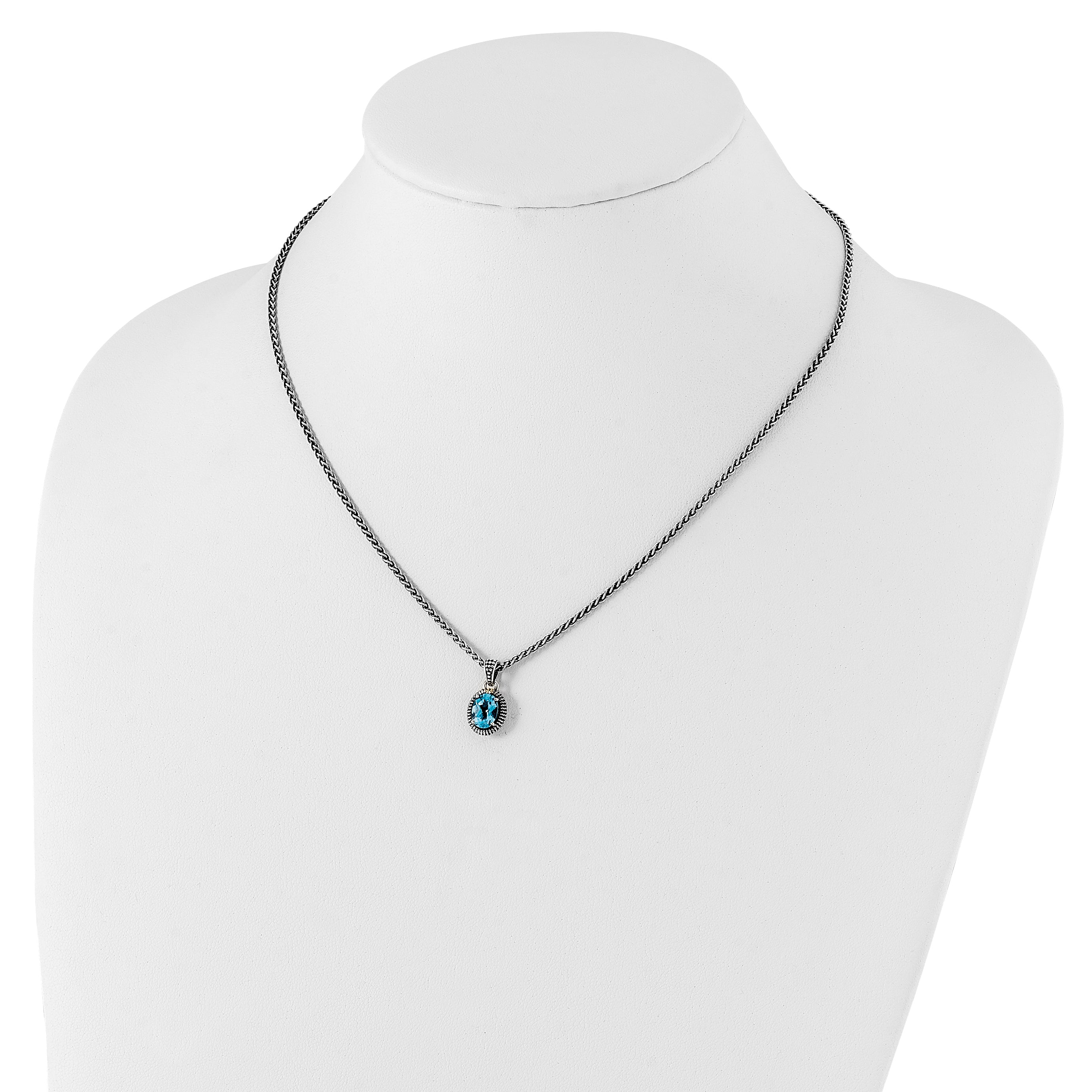 Shey Couture Sterling Silver with 14K Accent 18 Inch Antiqued Oval Light Swiss Blue Topaz Oval Necklace