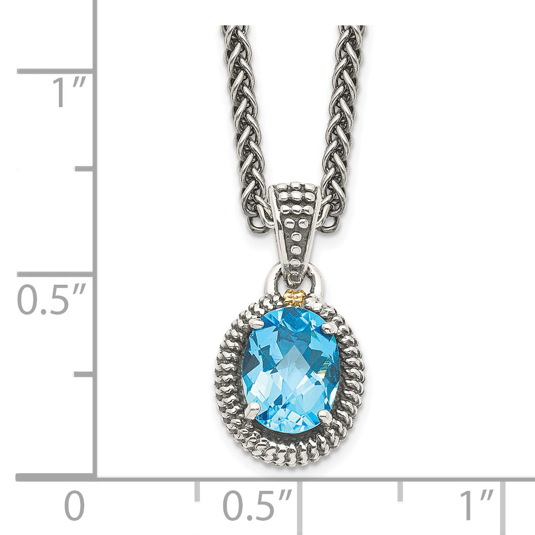 Shey Couture Sterling Silver with 14K Accent 18 Inch Antiqued Oval Light Swiss Blue Topaz Oval Necklace