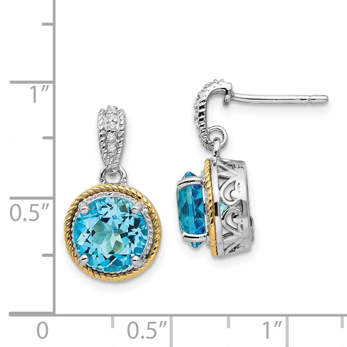 Sophia Jewelers Sterling Silver 14K Gold Blue Topaz Diamond Dangle Earrings