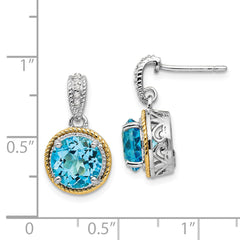 Sophia Jewelers Sterling Silver 14K Gold Blue Topaz Diamond Dangle Earrings