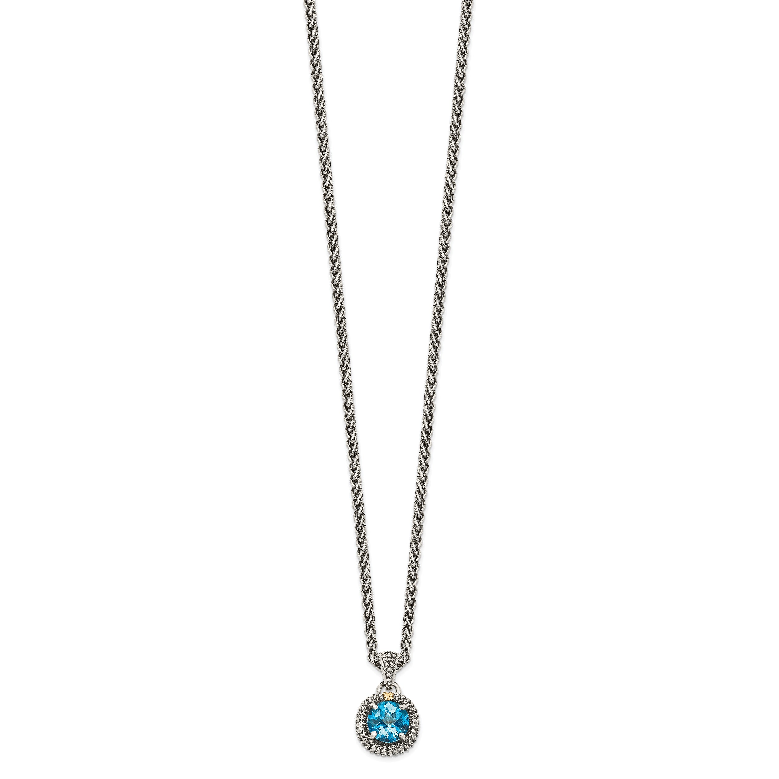 Shey Couture Sterling Silver with 14K Accent 18 Inch Antiqued Round Blue Topaz Necklace