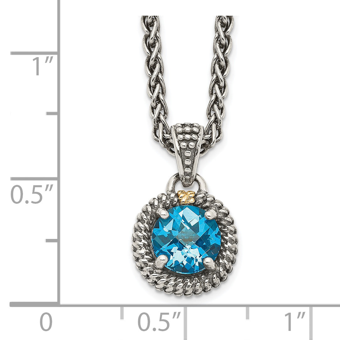 Shey Couture Sterling Silver with 14K Accent 18 Inch Antiqued Round Blue Topaz Necklace