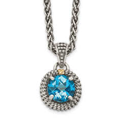 Shey Couture Sterling Silver with 14K Accent 18 Inch Antiqued Round Blue Topaz Necklace