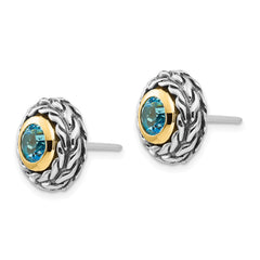 Sophia Jewelers Sterling Silver 14K Accent Blue Topaz Bezel Set Earrings