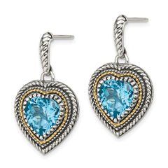 Sophia Jewelers Sterling Silver 14K Gold Swiss Blue Topaz Heart Earrings