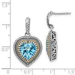 Sophia Jewelers Sterling Silver 14K Gold Swiss Blue Topaz Heart Earrings