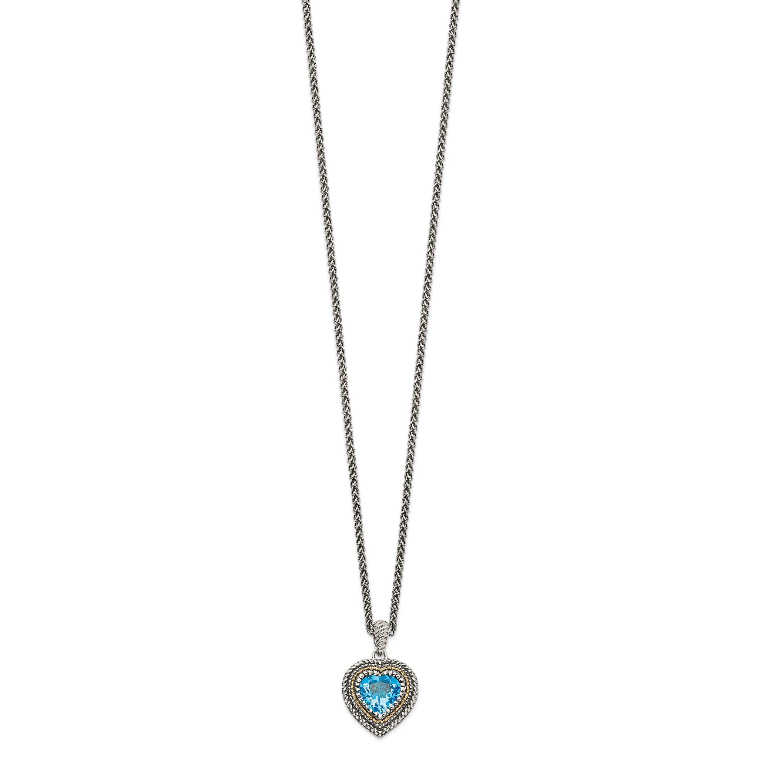 Shey Couture Sterling Silver with 14K Accent 18 Inch Antiqued Light Swiss Blue Topaz Heart Necklace