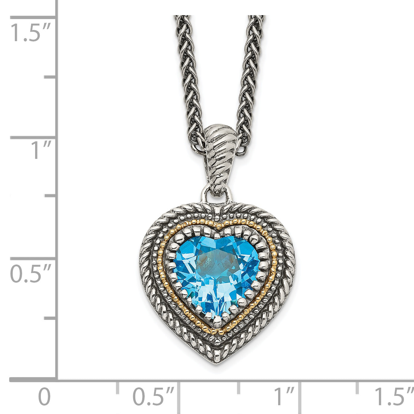 Shey Couture Sterling Silver with 14K Accent 18 Inch Antiqued Light Swiss Blue Topaz Heart Necklace