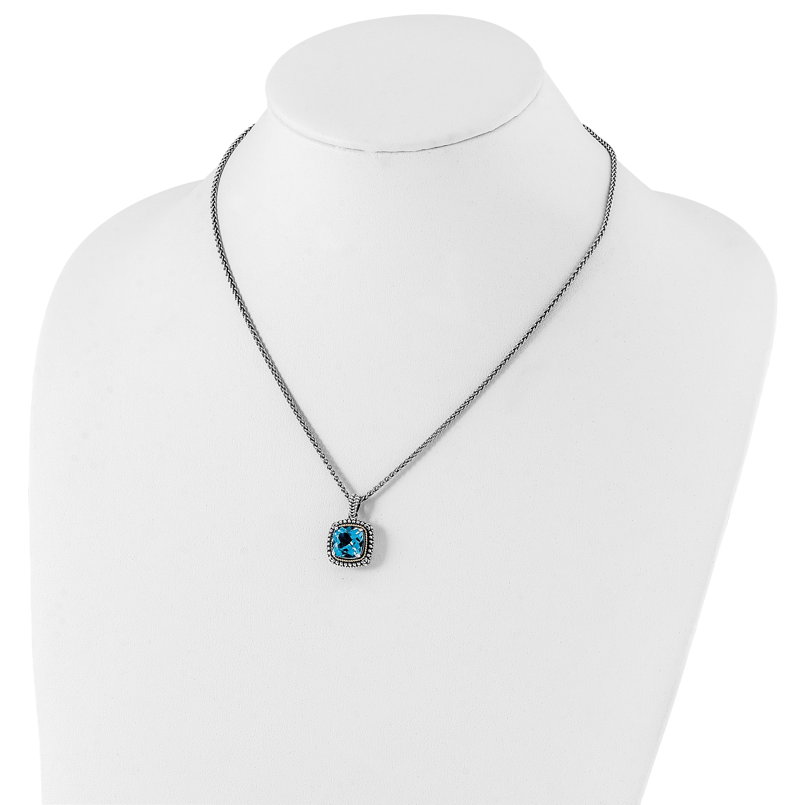 Shey Couture Sterling Silver with 14K Accent 18 Inch Antiqued Cushion Light Swiss Blue Topaz Necklace