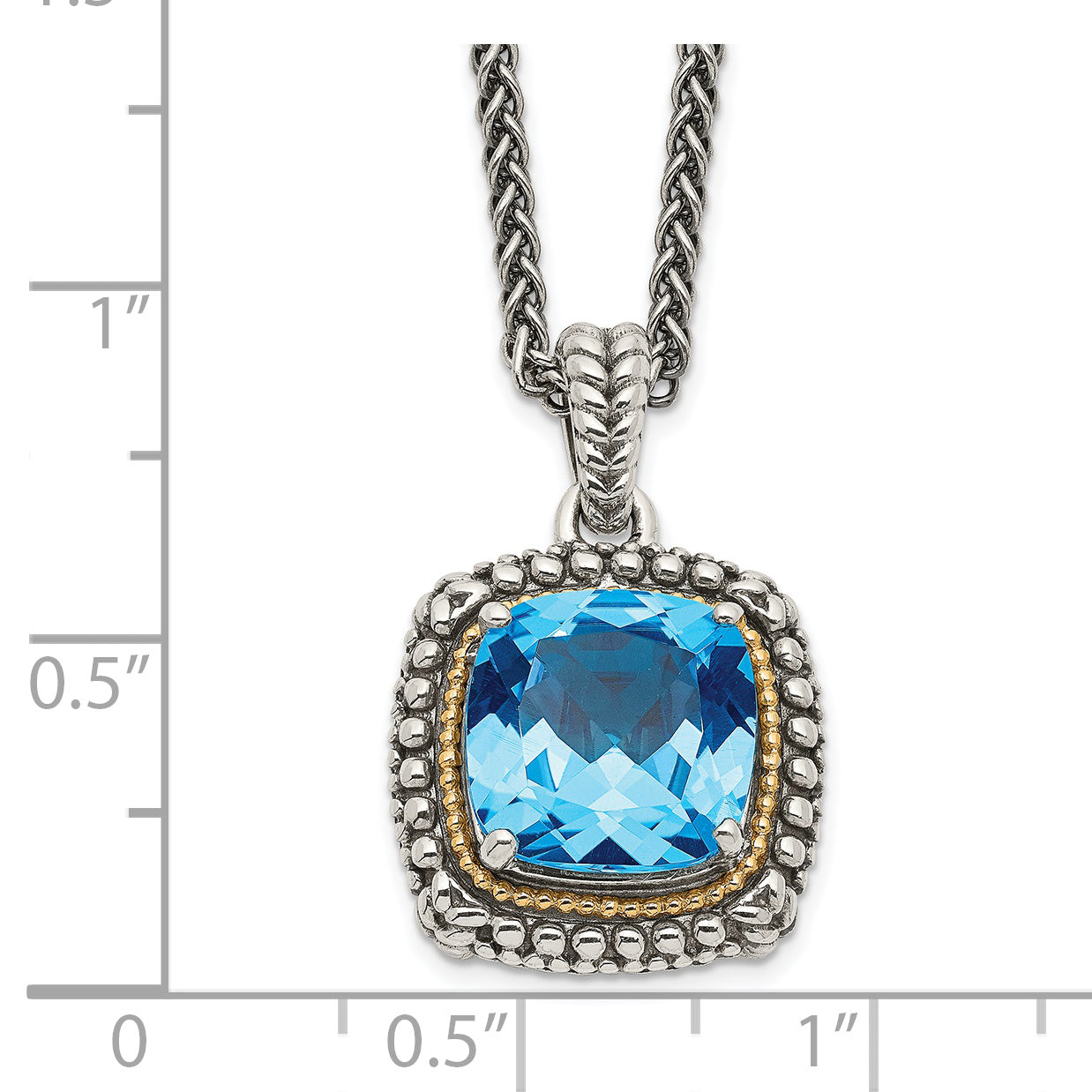 Shey Couture Sterling Silver with 14K Accent 18 Inch Antiqued Cushion Light Swiss Blue Topaz Necklace