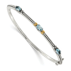 Shey Couture Sterling Silver with 14K Accent Antiqued Oval Sky Blue Topaz Bangle