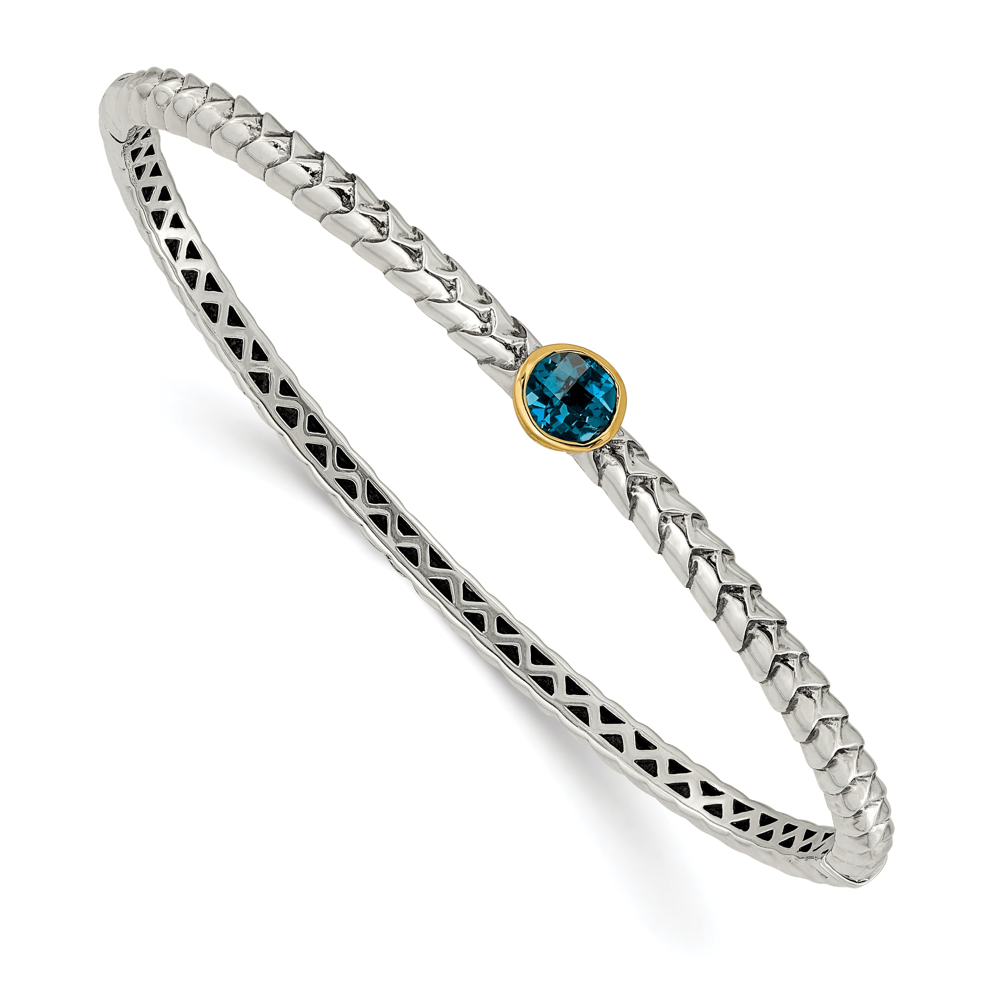 Shey Couture Sterling Silver with 14K Accent London Blue Topaz Hinged Bangle