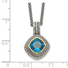 Shey Couture Sterling Silver with 14K Accent 18 Inch Antiqued Cushion Bezel London Blue Topaz Necklace