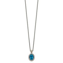 Shey Couture Sterling Silver with 14K Accent 18 Inch Antiqued Oval London Blue Topaz Hinged Bail Necklace