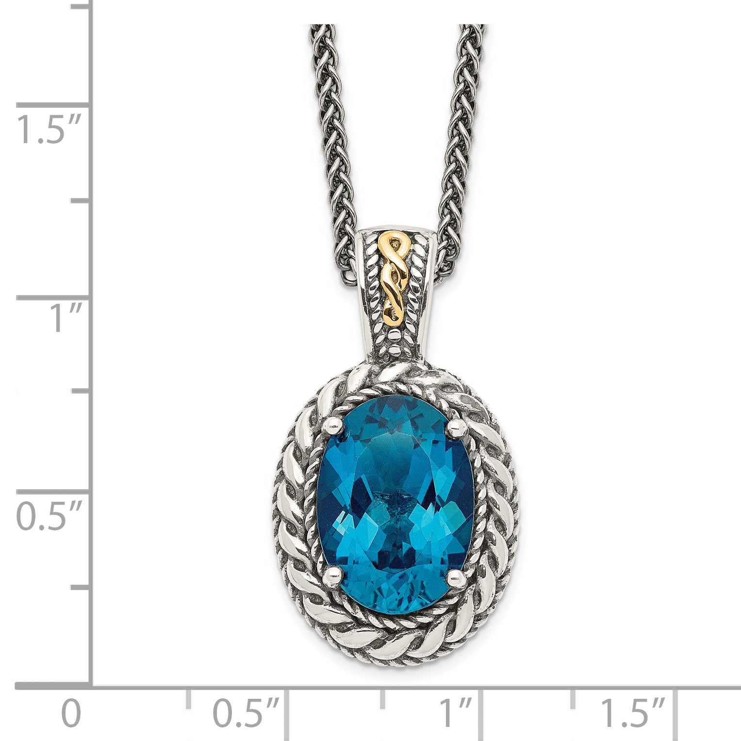 Shey Couture Sterling Silver with 14K Accent 18 Inch Antiqued Oval London Blue Topaz Hinged Bail Necklace