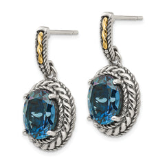 Sophia Jewelers Sterling Silver 14K Gold London Blue Topaz Dangle Earrings