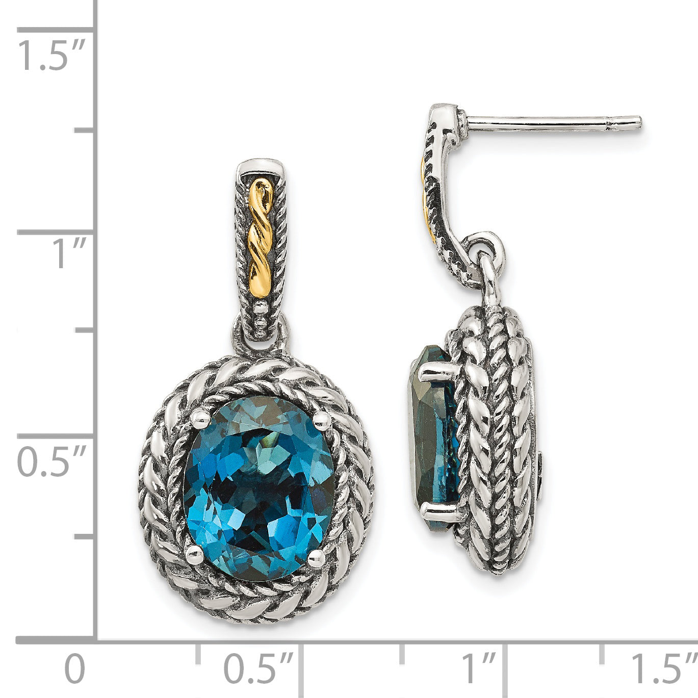 Sophia Jewelers Sterling Silver 14K Gold London Blue Topaz Dangle Earrings